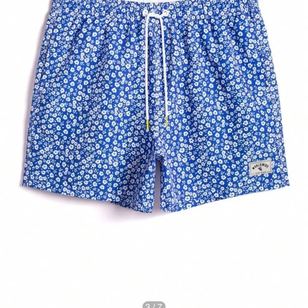 Men’s Blue & White Patterned Swim Trunks w/ Elastic Waistband Drawstring Size L